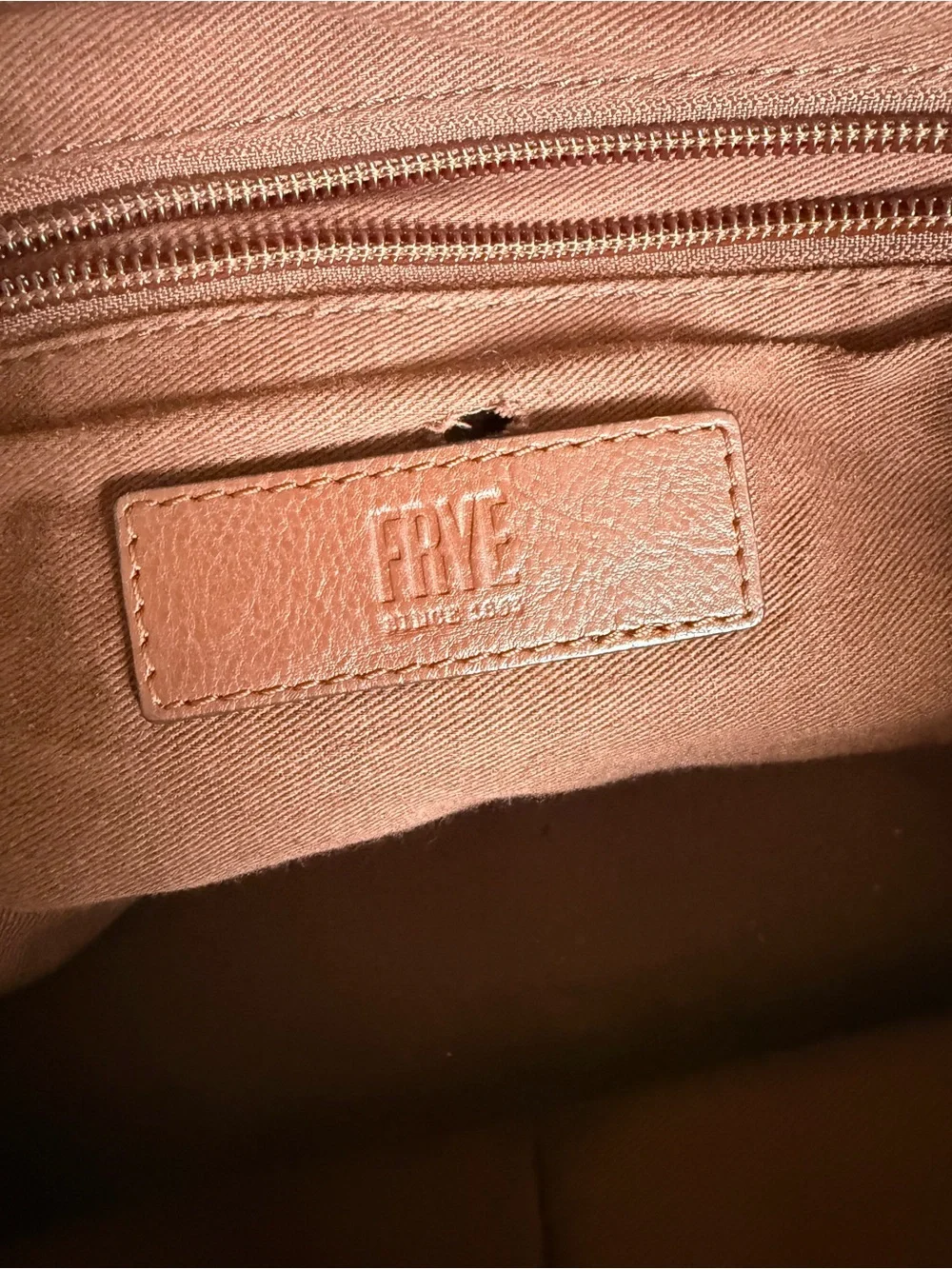 Frye “Ring Dome” Brown Leather Satchel Handbag with Gold Ring Accent